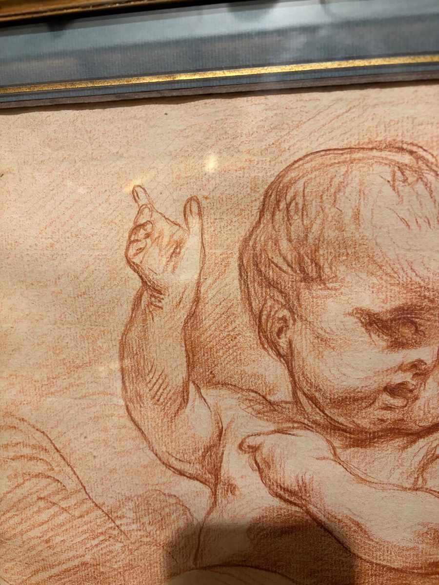 Red Chalk Drawing, Chubby Baby, In The Style Of Pigalle Or Bouchardon. 18th Century. -photo-2