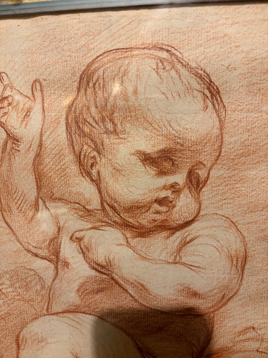 Red Chalk Drawing, Chubby Baby, In The Style Of Pigalle Or Bouchardon. 18th Century. -photo-3