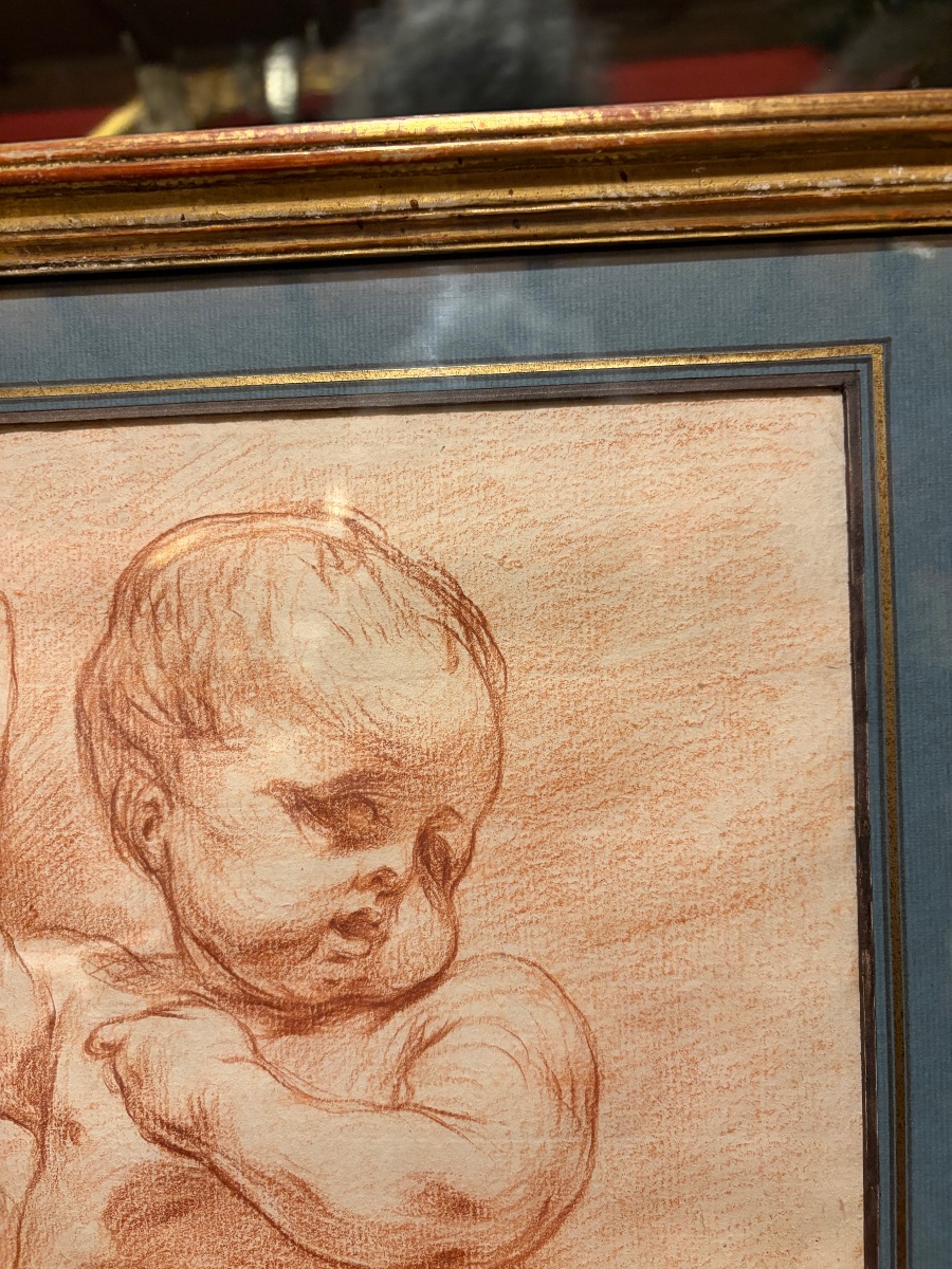 Red Chalk Drawing, Chubby Baby, In The Style Of Pigalle Or Bouchardon. 18th Century. -photo-4