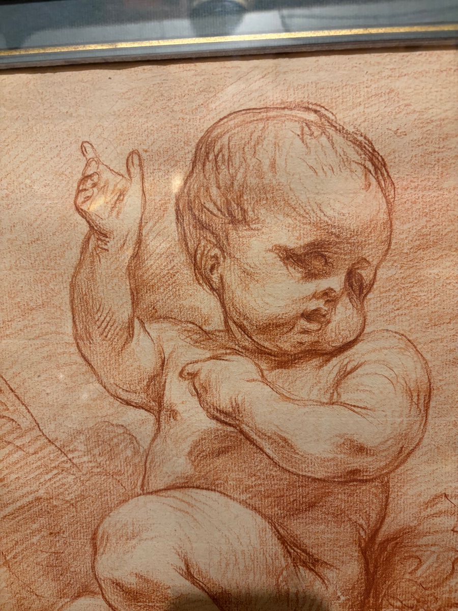 Red Chalk Drawing, Chubby Baby, In The Style Of Pigalle Or Bouchardon. 18th Century. -photo-3