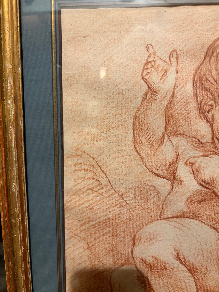 Red Chalk Drawing, Chubby Baby, In The Style Of Pigalle Or Bouchardon. 18th Century. -photo-4
