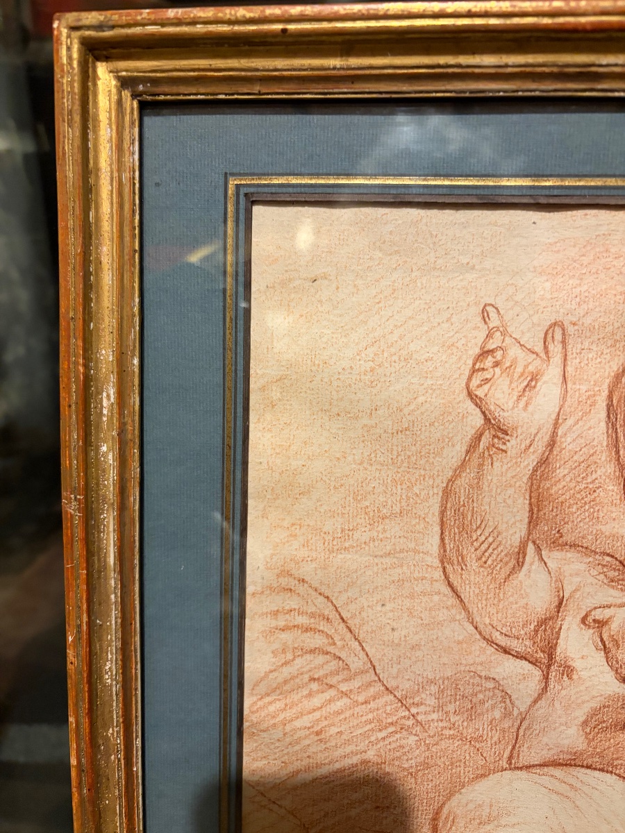 Red Chalk Drawing, Chubby Baby, In The Style Of Pigalle Or Bouchardon. 18th Century. -photo-5