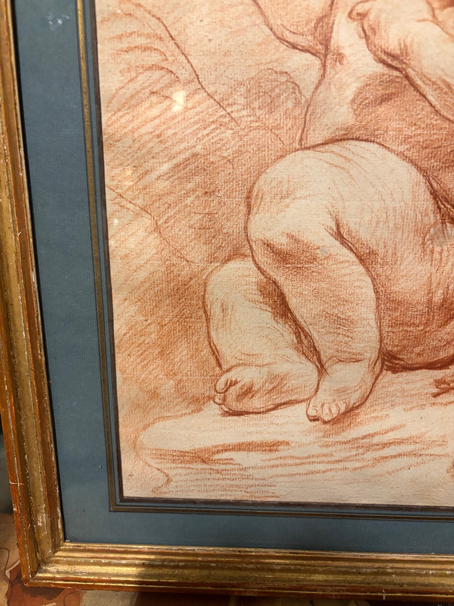 Red Chalk Drawing, Chubby Baby, In The Style Of Pigalle Or Bouchardon. 18th Century. -photo-6