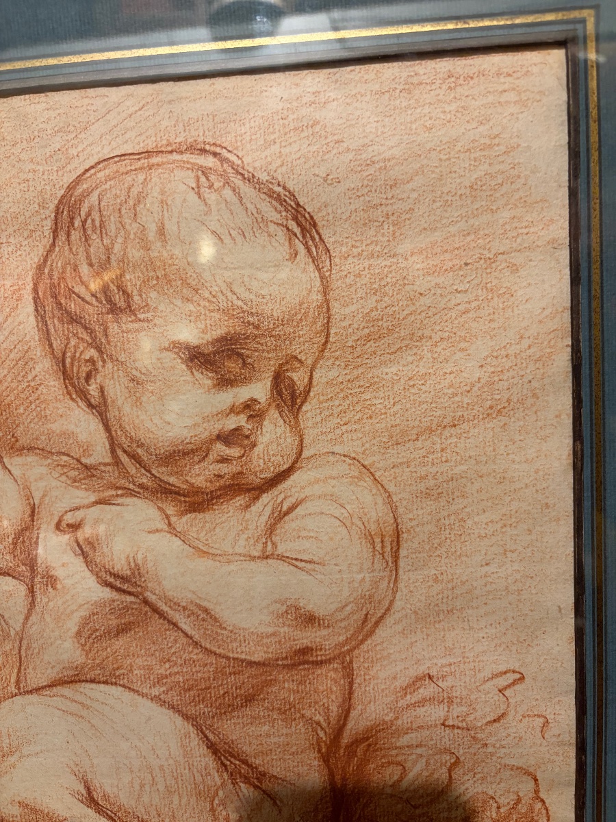 Red Chalk Drawing, Chubby Baby, In The Style Of Pigalle Or Bouchardon. 18th Century. -photo-8