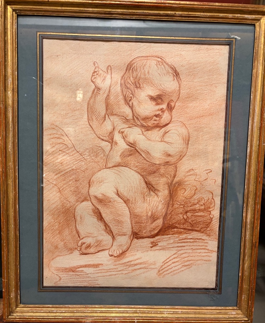 Red Chalk Drawing, Chubby Baby, In The Style Of Pigalle Or Bouchardon. 18th Century. 
