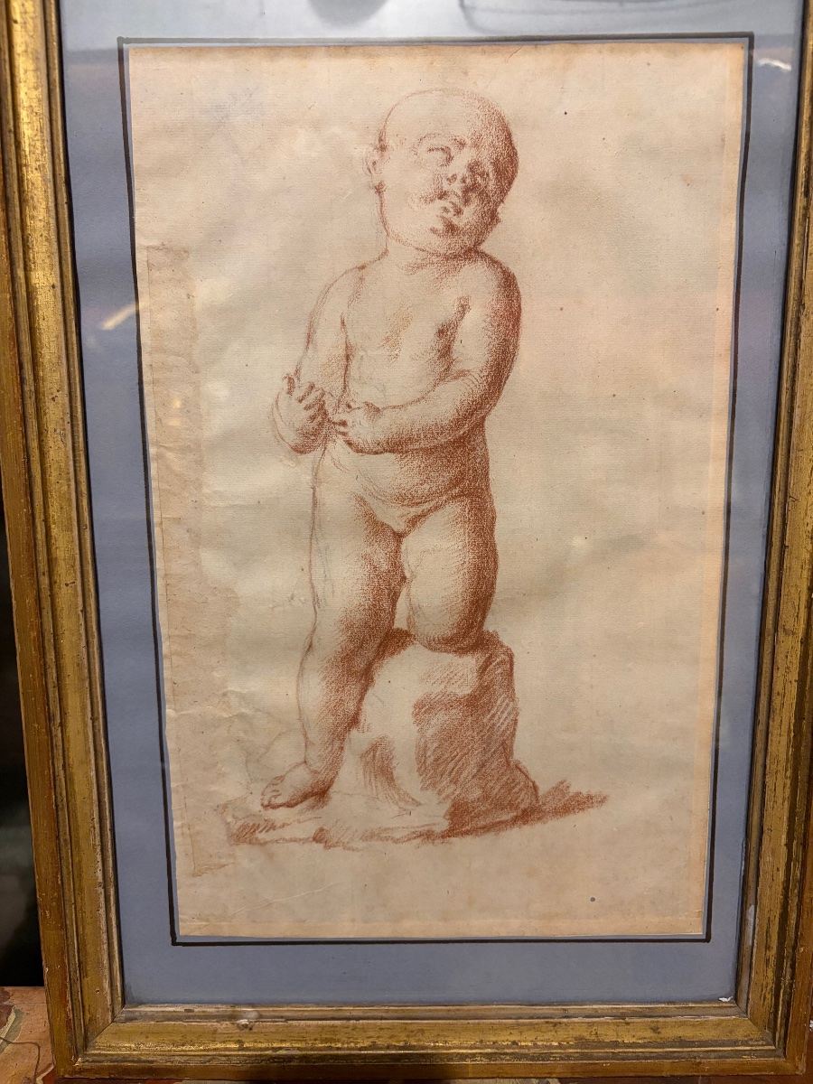 Pair Of Red Chalk Drawings, Studies Of Young Children, 18th Century, France.-photo-4