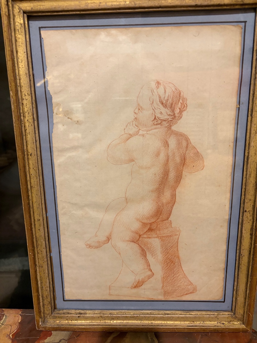 Pair Of Red Chalk Drawings, Studies Of Young Children, 18th Century, France.-photo-3