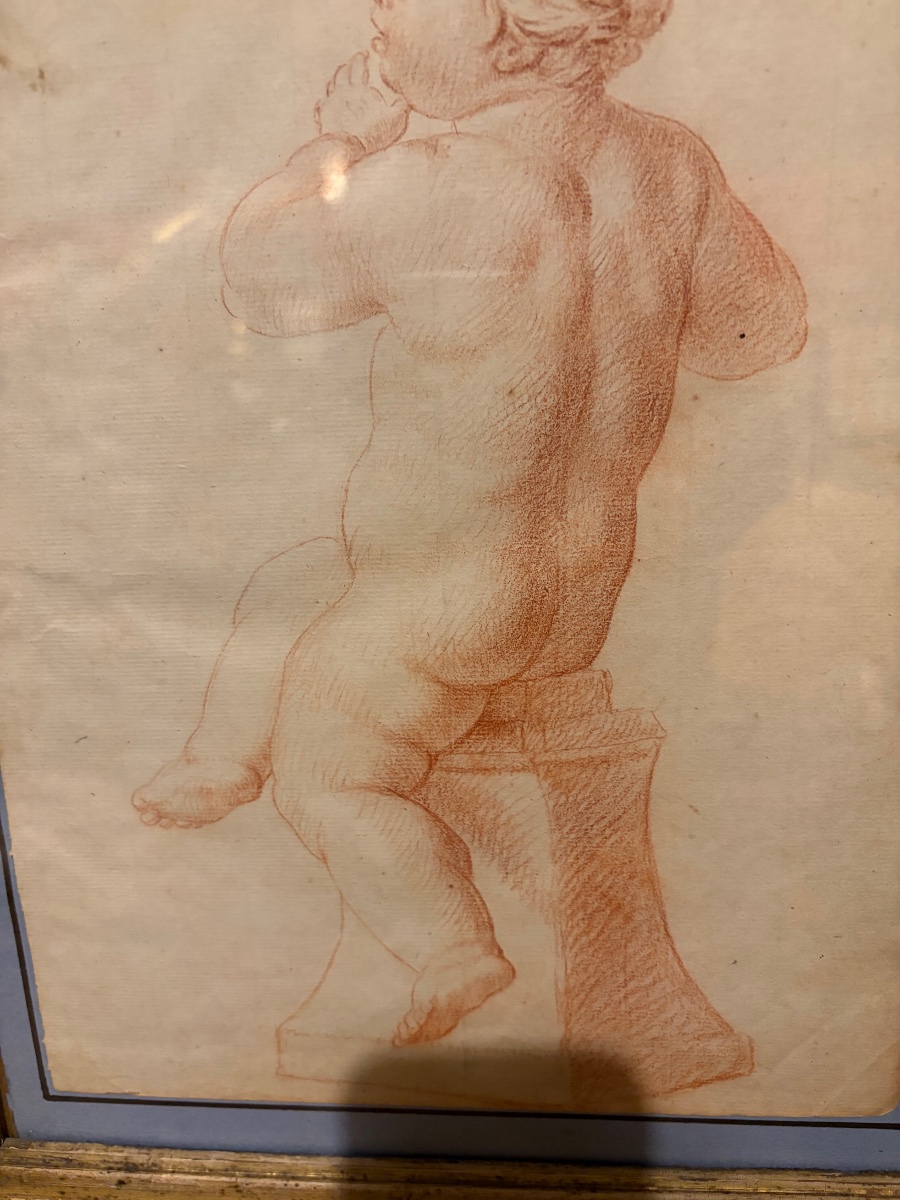 Pair Of Red Chalk Drawings, Studies Of Young Children, 18th Century, France.-photo-4