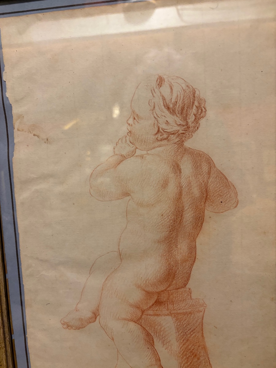 Pair Of Red Chalk Drawings, Studies Of Young Children, 18th Century, France.-photo-5