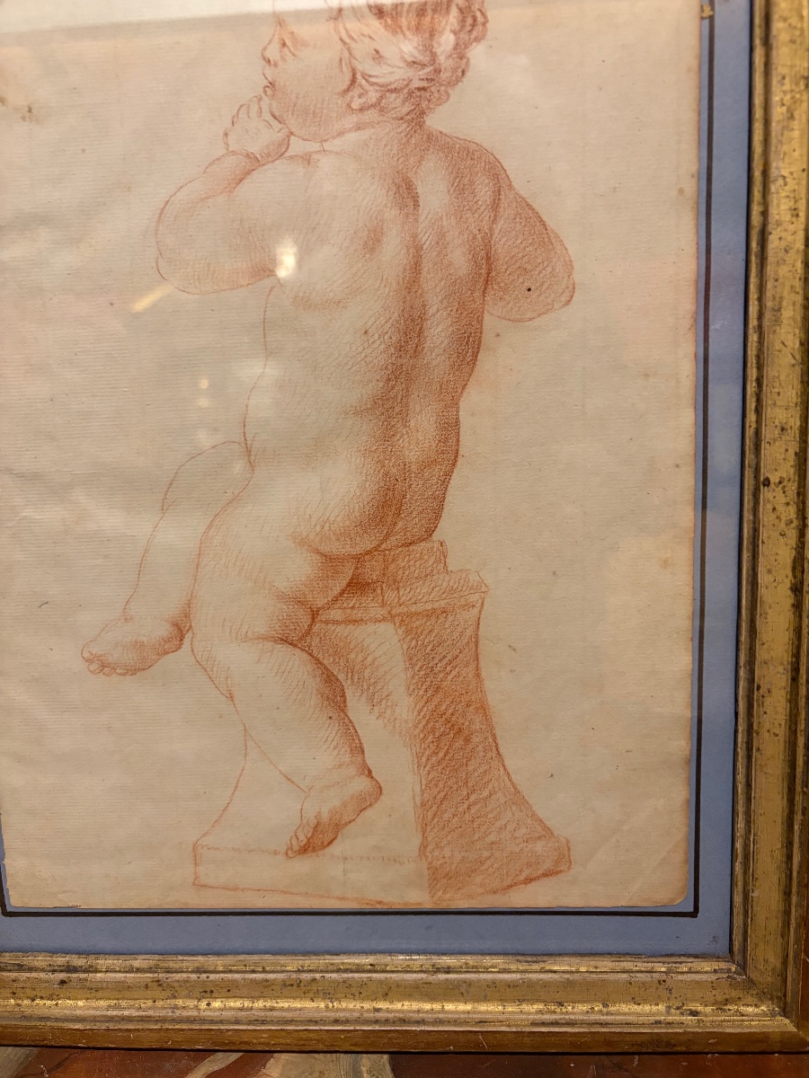 Pair Of Red Chalk Drawings, Studies Of Young Children, 18th Century, France.-photo-6