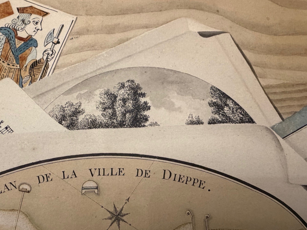 Grand trompe-l’œil à la gouache, plan de Dieppe. 1802. France. -photo-2