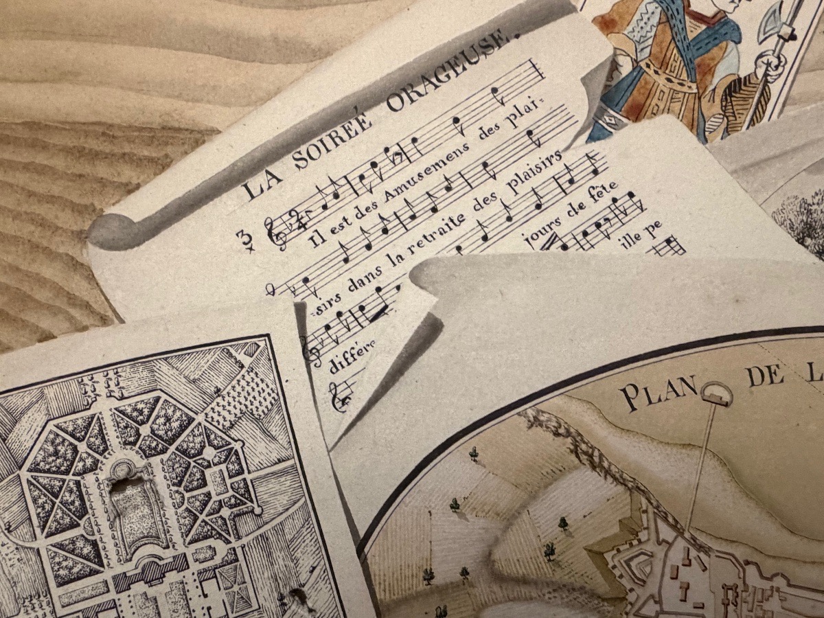 Grand trompe-l’œil à la gouache, plan de Dieppe. 1802. France. -photo-1
