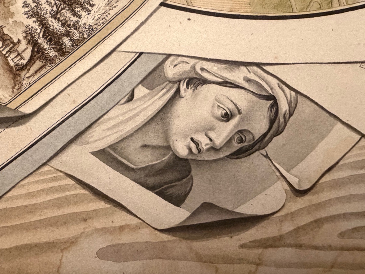 Grand trompe-l’œil à la gouache, plan de Dieppe. 1802. France. -photo-3