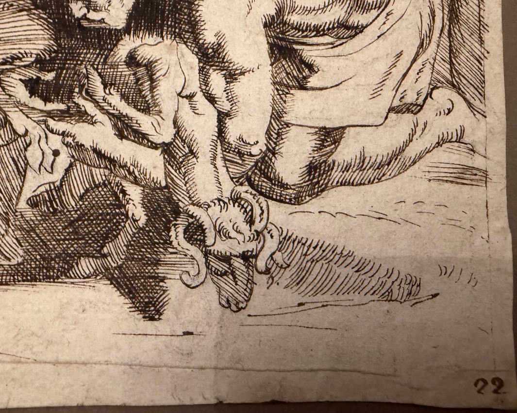 Dessin à la plume, d’après le Primatice , extrait de l’Odyssée, Ulysse égorgeant des brebis noi-photo-3
