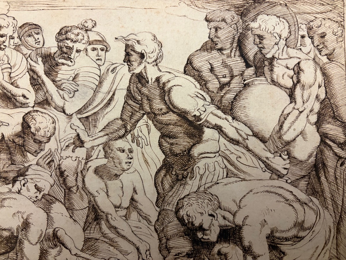 Dessin à la plume, d’après le Primatice , extrait de l’Odyssée, Ulysse égorgeant des brebis noi-photo-4