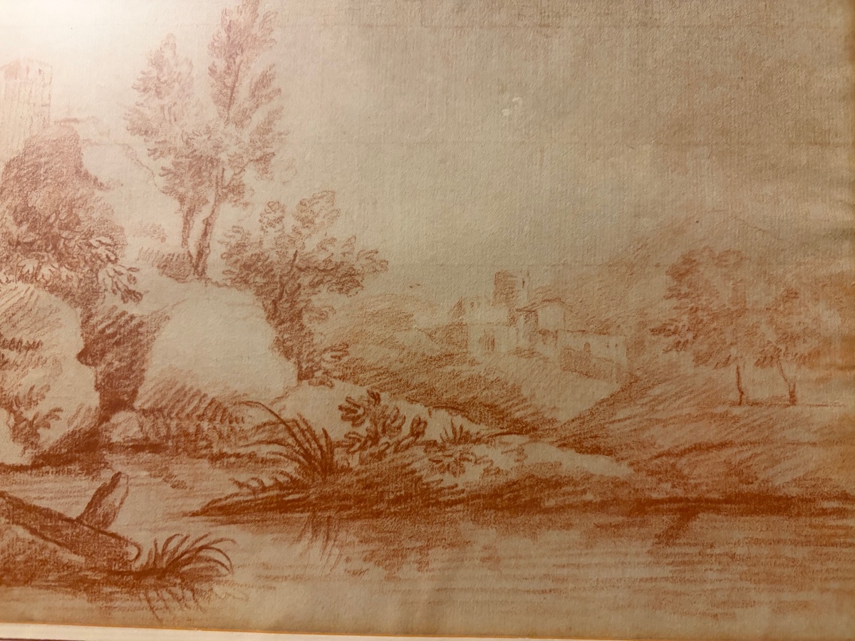 Paire de sanguine, dans le goût d’Hubert Robert. XVIII éme siècle, France.-photo-4