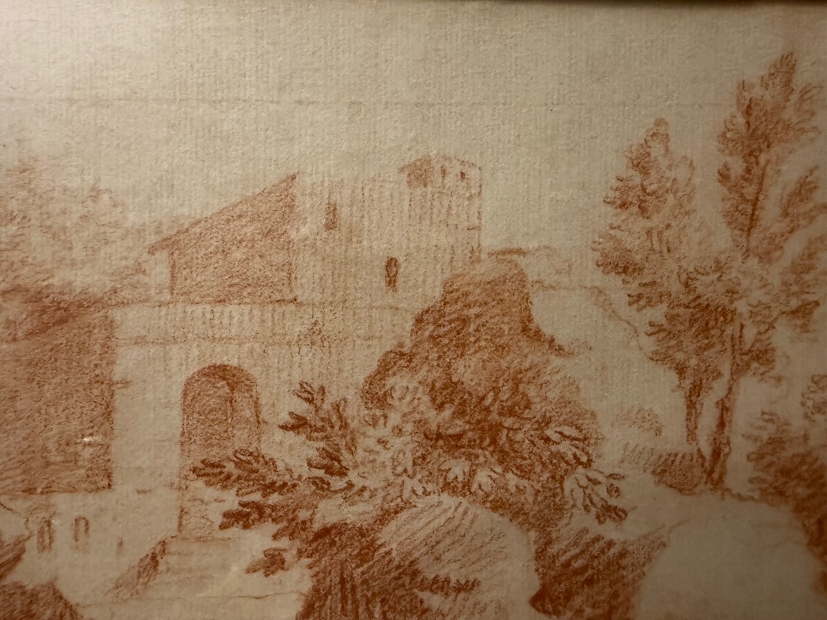 Paire de sanguine, dans le goût d’Hubert Robert. XVIII éme siècle, France.-photo-2