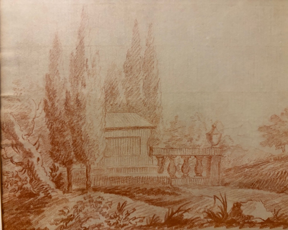 Paire de sanguine, dans le goût d’Hubert Robert. XVIII éme siècle, France.-photo-4