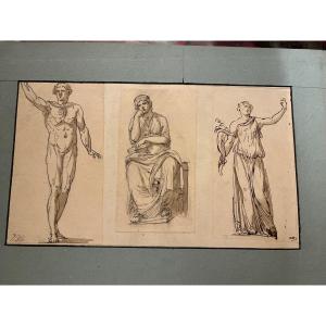 Three Character Studies In The Antique Style, On The Same Montage. Signed Soblet. 18th