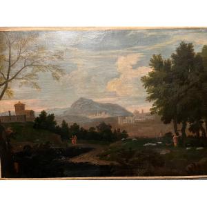 Large Oil On Canvas 17th, Poussin Follower