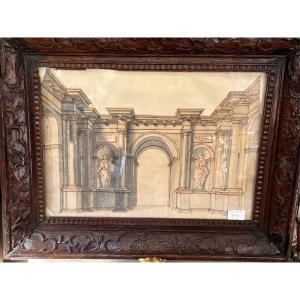 Beau Dessin , Plume Et Encre Brune, Architecture, Italie, XVII éme 