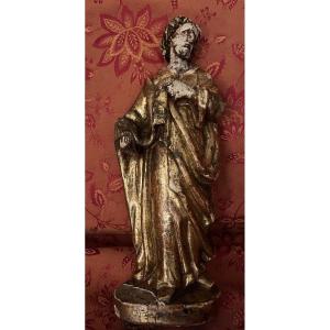 Beautiful Religious Statuette, Gilded Wood, 18th Century. France