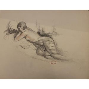 Large Art Deco Drawing, Study Of A Nude Woman. William Abblet Stamp