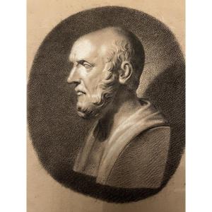 Grand dessin 19 éme, portrait d’après l’antique de Homére 