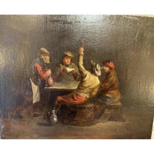 Huile sur panneau, Flandres, scène de taverne, Matthieu von Hellewout?