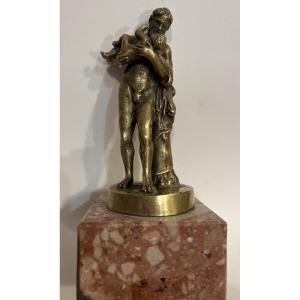 Bronze Statuette, Silenus Carrying A Child. Grand Tour, 19th Century. Italy.