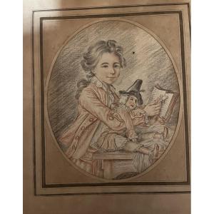 Grand dessin XVIII eme, la leçon de lecture de la poupée. France