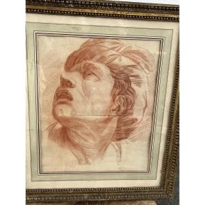 Grand dessin à la sanguine, XVIII éme siècle, tête d’expression d’après Lebrun.