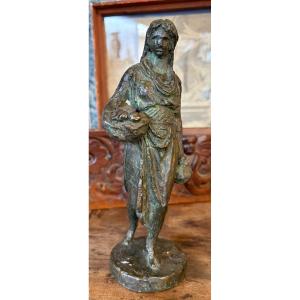 Solid Bronze Statuette, Late 19th, Early 20th Century. Young Woman Walking.