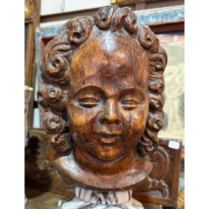 Oak Angel Head, Early 18th Century, France.