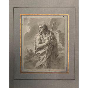 Drawing Attributed To François Verdier. Black Stone On Prepared Paper. Saint Mary The Egyptian