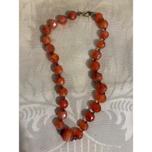 Collier en cornaline facettée. Fin 19 eme ou début 20 eme