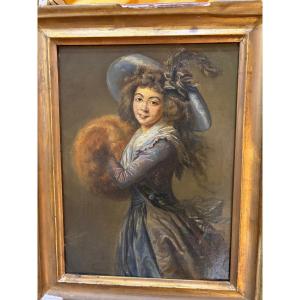 Oil On Canvas, Early 19th Century, Young Girl With Fur Muff, After Mme Vigée Lebrun