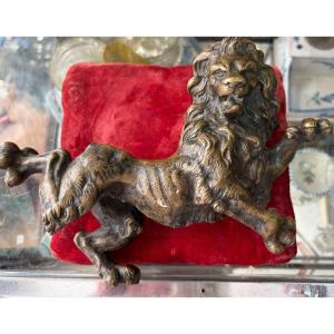 A Roaring Lion Standing On Its Hind Legs. Solid Bronze. 19th Century.