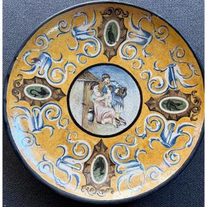 Large Decorated And Glazed Terracotta Dish. 19th Century, Antique Style. 