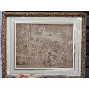 Large Drawing In Brown Ink And Ink Wash, 17th Century, Italy.