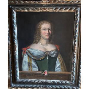 Large Oil On Canvas, 17th Century, Portrait Of A Lady Of High Social Standing. France.