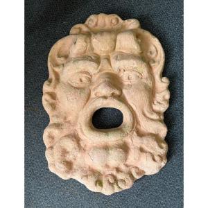 Large Terracotta Mask, Antique-style, Used As A Fountain Spout Or Garden Ornament.