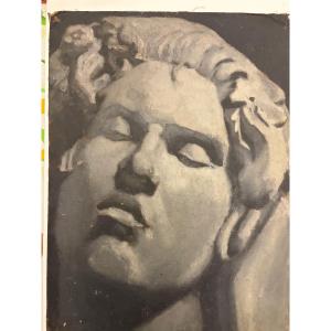 Huile sur toile, portrait d éphébe vers 1940. France.