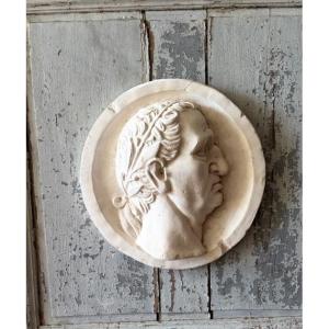 A Plaster Profile Of The Roman Emperor Domitian, Affixed To An Antique Panel.