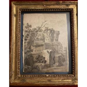 Drawing, End Of The 18 Teen Century. Grand Tour Souvenir, Roman Ruins. 