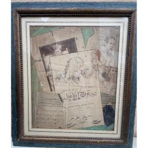 Large Trompe-l'œil Drawing, Pen And Gouache, 19th Century. France.