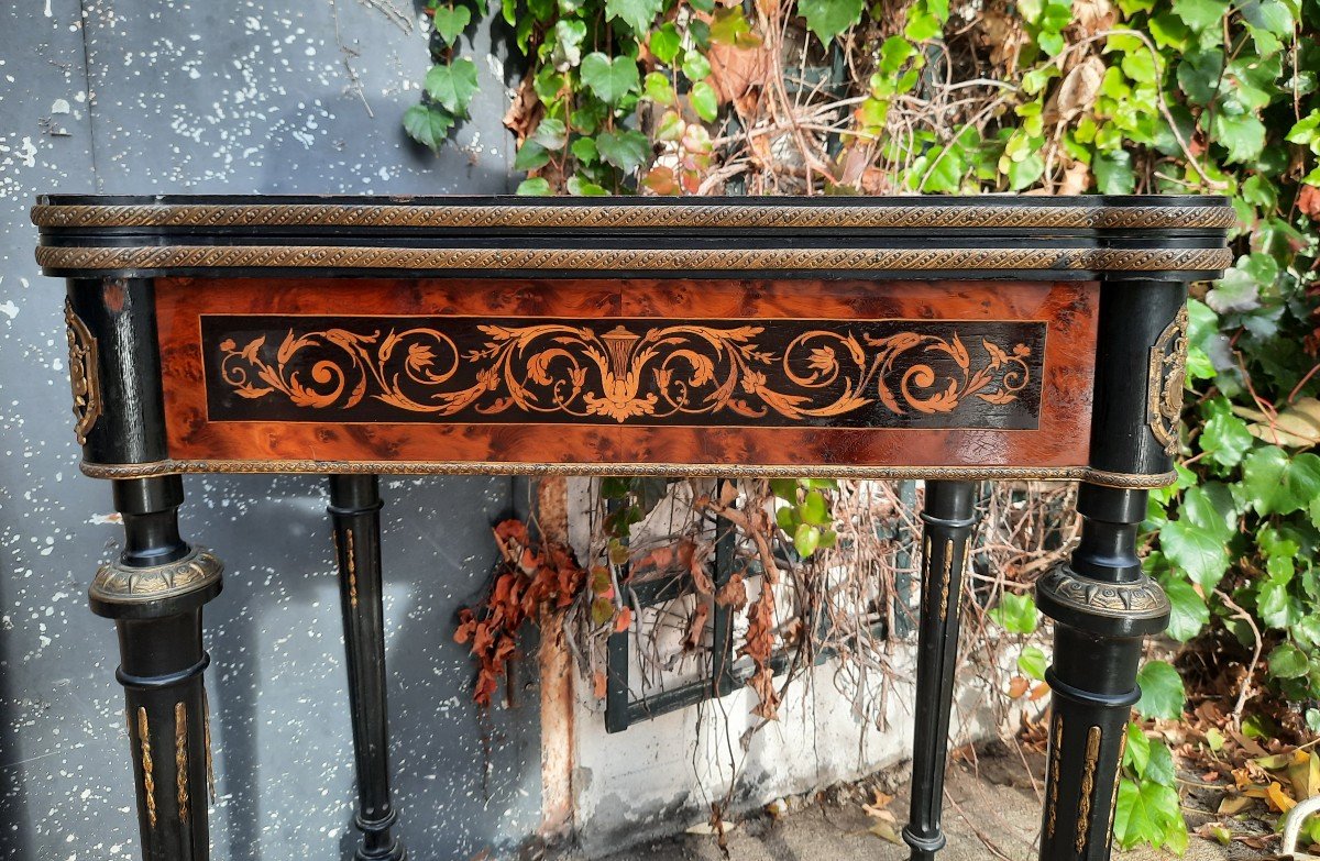 Table à jeux en marqueterie d'époque Napoléon III -photo-2
