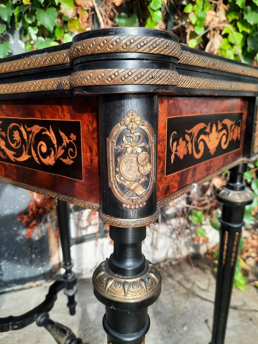 Table à jeux en marqueterie d'époque Napoléon III -photo-3