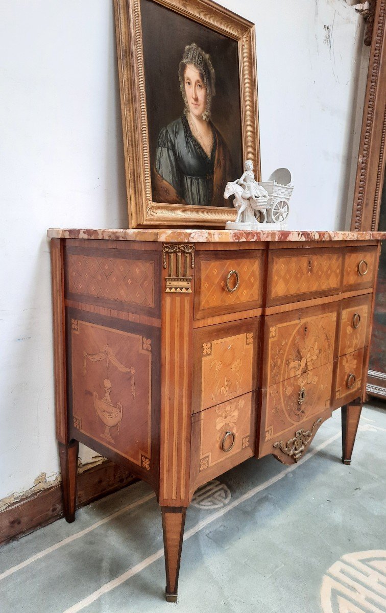 Louis XVI Style Chest Of Drawers In XIXth Century Marquetry-photo-2