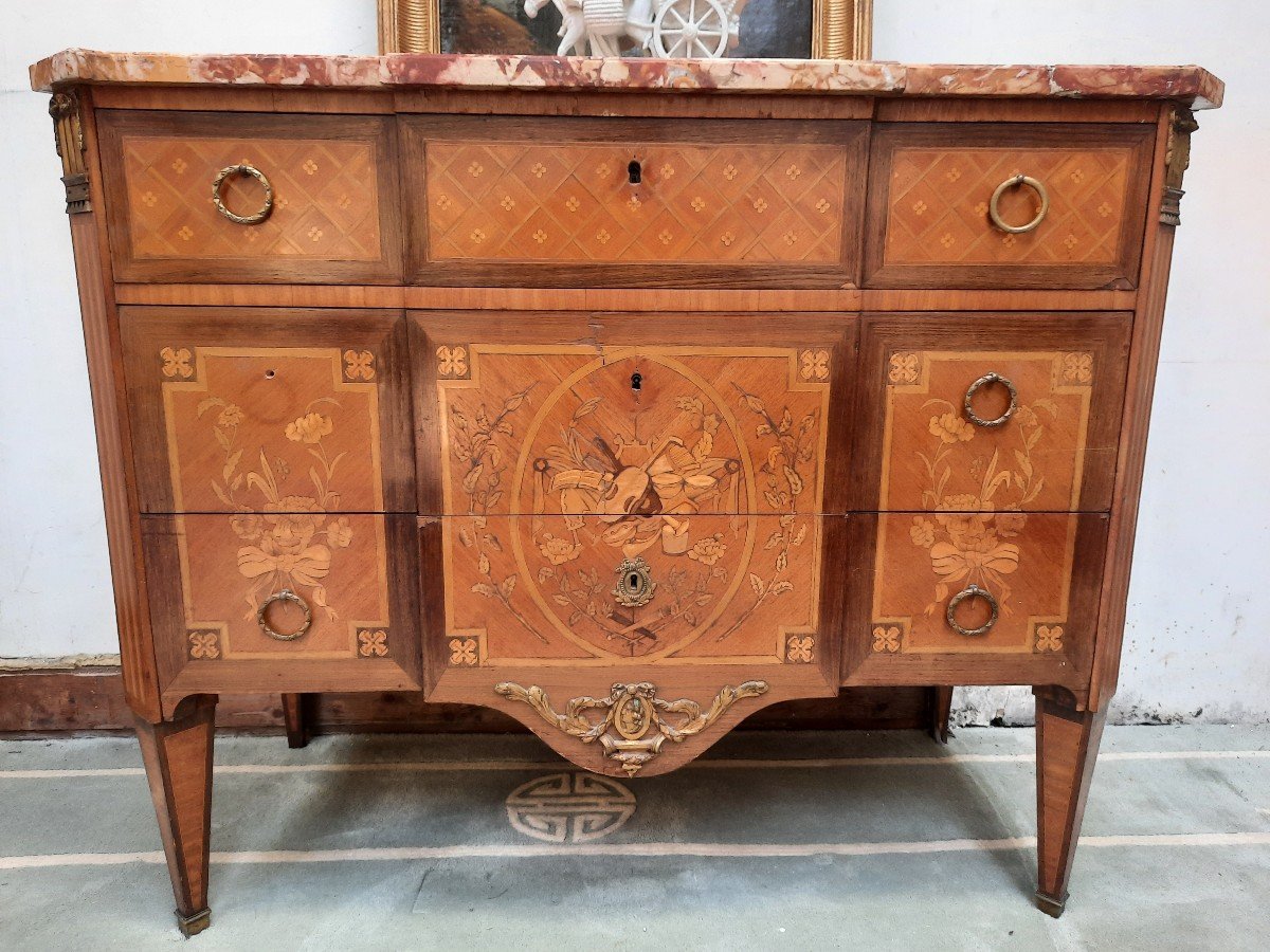 Louis XVI Style Chest Of Drawers In XIXth Century Marquetry-photo-3